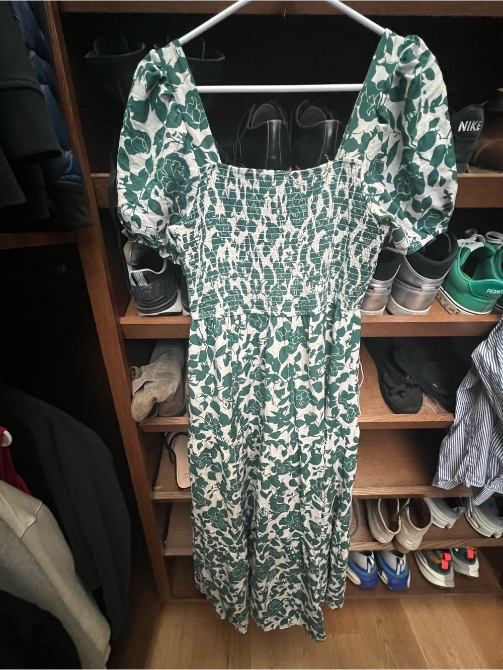 Green Floral Smocked Maxi Dress with Puff Sleeves